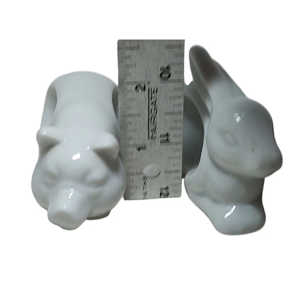 Vintage Animal Napkin Rings‎ White Porcelain Japan Duck Chicken Rabbit Pig Set